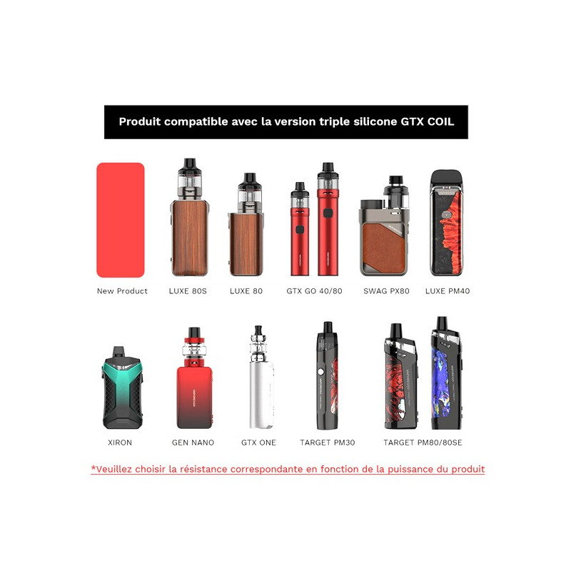 Résistances GTX (0.2/0.3) pour Target PM80 Vaporesso (pack de 5) Résistances GTX (0.2/0.3) pour Target PM80 Vaporesso (pack de 5)